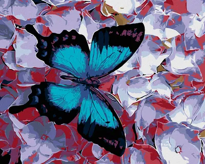 Produktbild von Diamondi - Diamond painting - BLAUER SCHMETTERLING UND BLÜMCHEN, 40X50 cm, mit Keilrahmen (bereits gespannt)