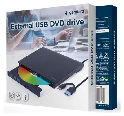 Produktbild von Gembird DVD-USB-031, Schwarz, Vorderseite, CE, Desktop, DVD±RW, USB Typ-C