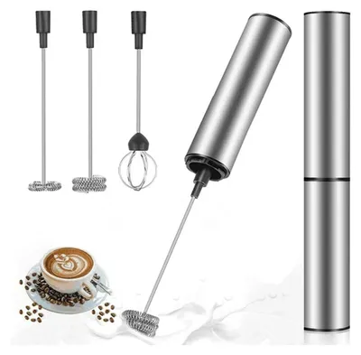 Produktbild von Elektrischer Milchaufschäumer, wiederaufladbar, USB und Mini-Handmixer mit Doppel-Schneebesen, Mixer aus Edelstahl