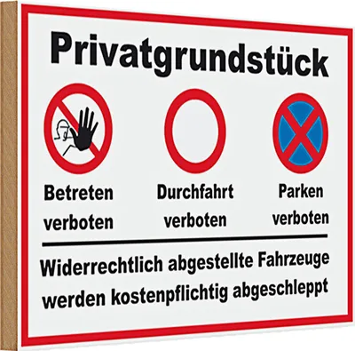 Produktbild von Holzschild Parken 30x20cm Privatgrundstück betreten Verbot