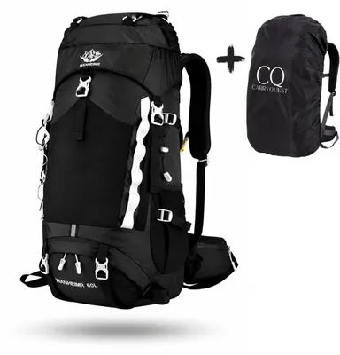 Productafbeelding van CarryQuest® - Wandelrugzak 60 liter, nylon, met drinkreservoir en regenhoes, zwart