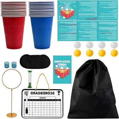 Trinkspielset für Erwachsene, einschließlich Beer-Pong-Bechern, Tischmatte und Tischtennisbällen für Partys und Geburtstage
