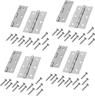 Zdjęcie produktu dla Zestaw 8 metalowych zawiasów w kolorze srebrnym (76x45 mm )