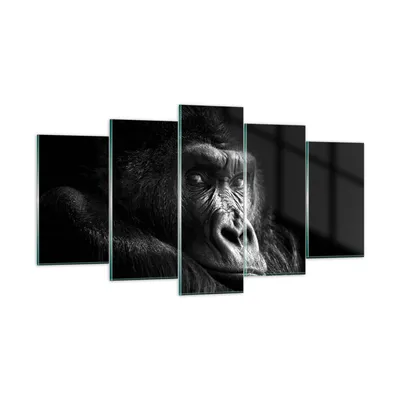 Produktbild von Bilder auf glas - 5 Teile - Affe Gorilla Porträt - 160x85cm - Glasbilder - Wandbilder - Bilder - zum Aufhängen bereit - Wanddekoration aus Glas - Glas Bilder - Wandbild auf Glas - GEA160x85-5007