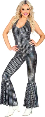 Produktbild von 70er Jahre Disco Overall für Damen - Schwarz Silber | 70s Glitzer Show Party Kostüm Größe: M