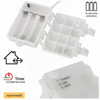 Zdjęcie produktu dla Wentylatory EMOS z żarówkami LED, zestaw 2 sztuk, z 100 diodami LED, ciepła biel, timer 6/18 h, 3x baterie AA, kabel 0,5 m, wewnętrzne/zewnętrzne, DCTW26