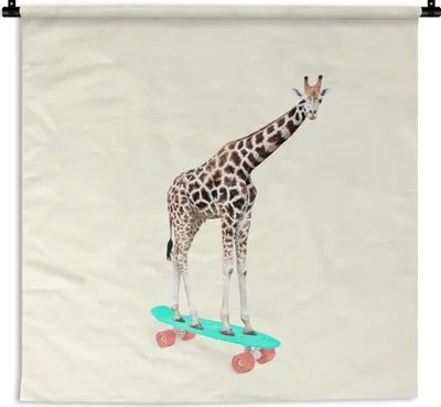 Produktbild von MuchoWow® Wandteppich Wandbehang Giraffe - Muster - Skateboard - Rosa - Tiere 120x120 cm Tapisserie Dekoration Wandtuch - Modern - Baumwollgewebe
