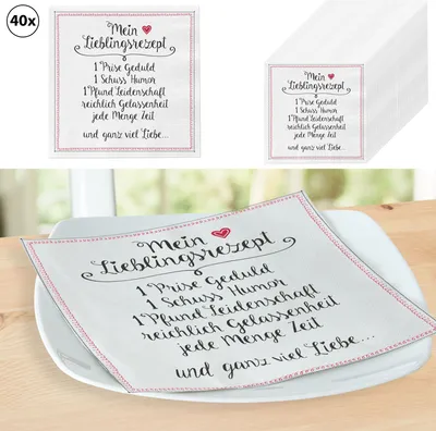 Produktbild von Servietten 40er Pack "Lieblingsrezept" Papierserviette stoffähnlich Tuch Partyzubehör