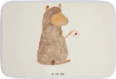 Produktbild von Mr. & Mrs. Panda duschmatte Alpaka Fahne - Weiß - Geschenk, Lama, Lamas, Alpakas, Badteppich, Duschvorleger, Badvorleger, Badezimmerteppich, Liebe, Badematte