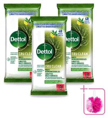 Obrázok produktu pre 3 x Čistiace utierky Dettol Tru Clean – Eukalyptus a limetka – Biologicky odbúrateľné – Ekonomické balenie – 3 kusy