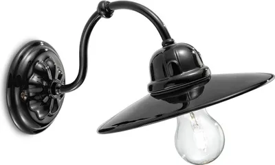 Produktbild von Wandleuchte Keramik Metall E27 20 cm breit Schwarz Vintage Keramiklampe