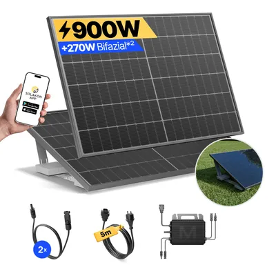 Produktbild von Balkonkraftwerk 900W Solaranlage mit Garten Halterung Steckerfertig Komplettset Photovoltaik Anlage 800W, Kabellänge: 5m, Solakon - onLite