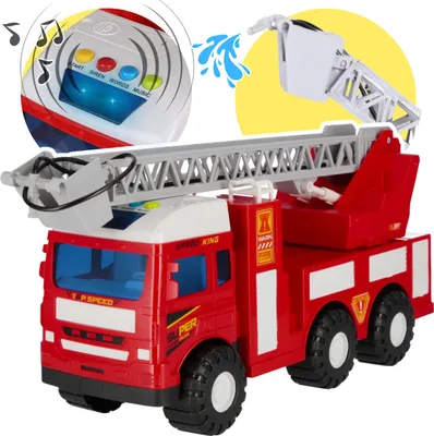 Produktbild von Feuerwehrwagen mit AUSFAHRBARER LEITER, Auto für Kinder LICHT, KLANG, Pull&Back-Funktion, WASSER 3+