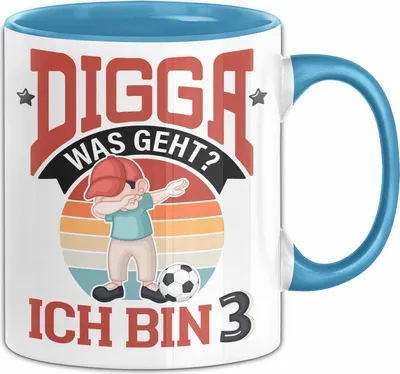 Produktbild von 3. Geburtstag Geschenk Tasse Becher Jungs Sohn Geburtstagsgeschenk Digga Was geht Ich Bin 3 (Blau)