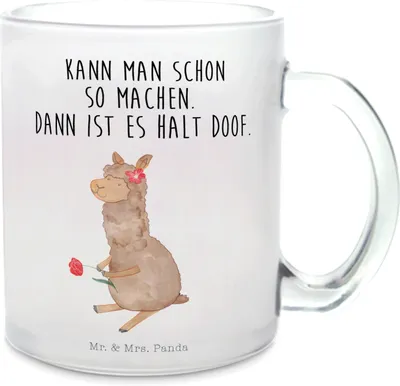 Produktbild von Mr. & Mrs. Panda Trinkglas Alpaka Blume - Transparent - Geschenk, Lama, Teetasse Glas, Pott, Lamas, Haferl, Spruch, Tee Tasse