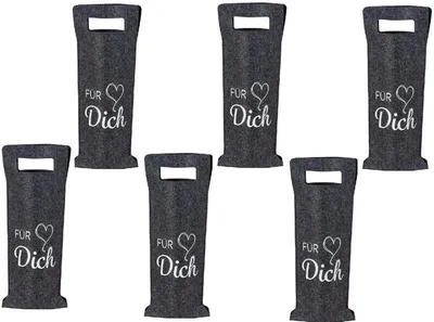 Produktbild von 6 Stück Flaschentüten aus Filz Spruch "Für Dich" Geschenktaschen Weinflaschen