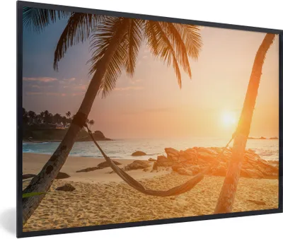 Produktbild von MuchoWow® Gerahmtes Poster Sommer - Sonnenuntergang - Hängematte 30x20 cm - Poster mit Schwarzem Bilderrahmen Wandposter Rahmen Foto Bilder - Kunstdruck - Bild-Poster