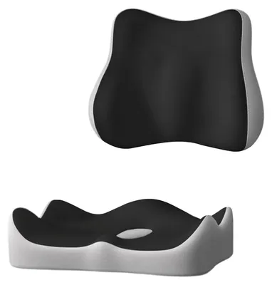 Produktbild von Sitzkissen mit separater Rückenlehne, Memory-Schaum-Kissen mit Rückenstütze, Bürostuhlkissen zur Linderung von Ischiasbeschwerden, Lendenwirbelstütze, für Autoreisen.