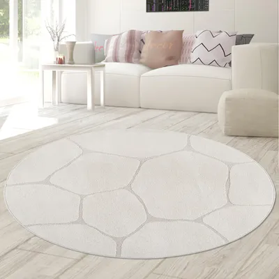 Image de Tapis de salon Effet 3D dans un motif abstrait crème Taille - 160 cm Rond