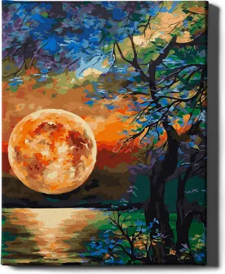 Produktbild von Oh Art! – Malen nach Zahlen Set Mond – 40x50cm, mit Holzrahmen und Pinseln DIY