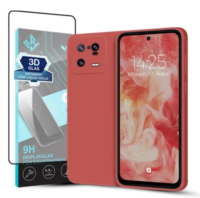 Produktbild von Hülle für Xiaomi 13 Pro 5G mit 9H Displayglas Displayschutz Case Cover Bumper Smartphone Softgrip Schutzhülle Farbe: Rot