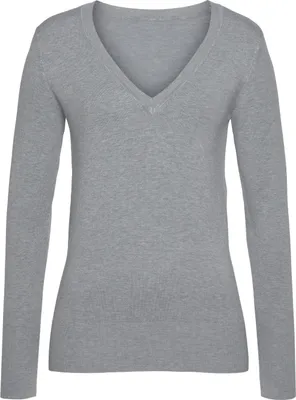 Produktbild von VIVANCE V-Ausschnitt-Pullover grau-meliert Größe 40/42
