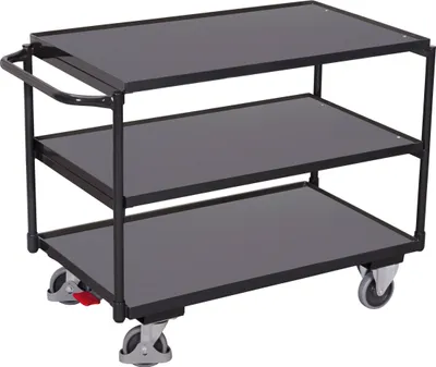 Produktbild von VARIOfit Tischwagen mit Schiebegriff und 3 Ladeflächen 985x590mm Anthrazitgrau RAL 7016