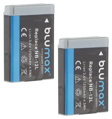 Produktbild von 2x Akku + LCD Lader für Canon NB-13L PowerShot SX730HS, SX740HS 1250 mAh (3,6V)