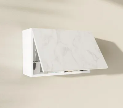Produktbild von PLATAN ROOM Badschrank Hängeschrank 60 x 40 x 25cm Hochglanz Badezimmerschrank hängend Wandschrank für Bad weiß / marmor glanz