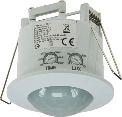 Immagine prodotto di Rilevatore di movimento da incasso a soffitto ChiliTec adatto a 360° LED, rilevamento di 6 m, bianco