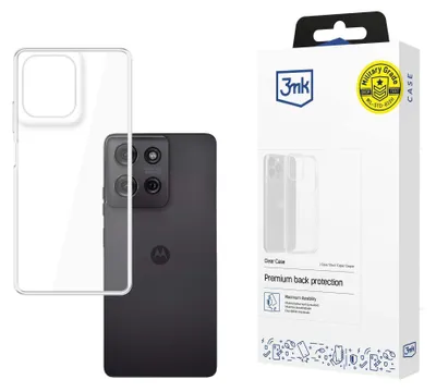 A clear phone case and its packaging are shown.