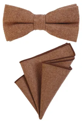 Produktbild von DonDon Herren Fliege 12 x 6 cm gebunden längenverstellbar und Einstecktuch 23 x 23 cm farblich passend aus Baumwolle hellbraun