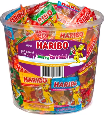 Obrázek produktu pro Haribo Merry Christmas 100 x mini sáčky v plechovce 980g