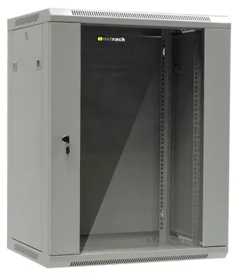Produktbild von NETRACK 19-Zoll-Wandschrank 15 HE, 600x450 mm, grau, Glastür, Klappseiten