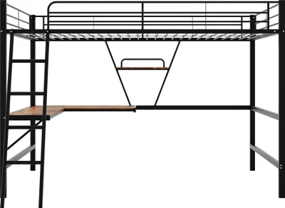 Produktbild von Flieks Etagenbett 90x200cm mit L-förmigem Schreibtisch und Regal, Hochbett mit Leiter und Rausfallschutz, Jugendbett Metallbett mit Lattenrost Schwarz