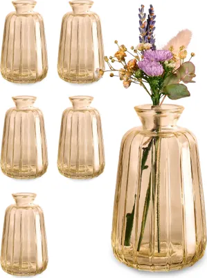 Produktbild von Kleine Glasvasen für Tischdeko - 6er Set - Vintage Charme - Runde Minivasen - Spülmaschinenfest - Perfekt für Hochzeit Tischdeko - Gold