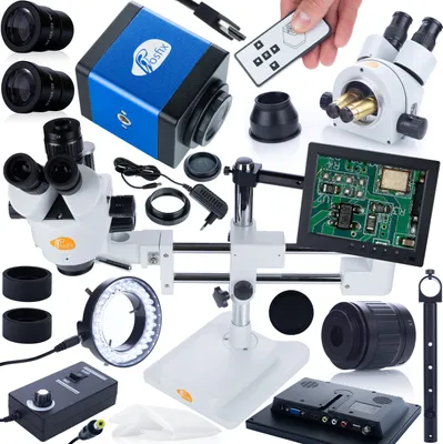 Immagine prodotto di Rosfix Mikroskop stereoskopowy trinokularowy na suwnicy Jupiter Pro MSJP-T-SDMS1+Wyświetlacz 8+Oświetlacz 56xLED+Uchwyt do wyświetlacza+Kamera Draco BLUE