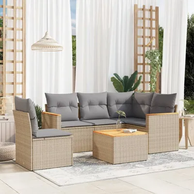 Produktbild von Design 6-tlg. Garten-Sofagarnitur mit Kissen Beige Poly Rattan, Gartenmöbel-Sets 2024 Neu