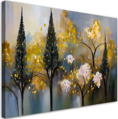 Produktbild von Leinwandbild Blühende Bäume Abstraktion Golden 120x80 Feeby Gold bild für die wand bereit zum aufhängen