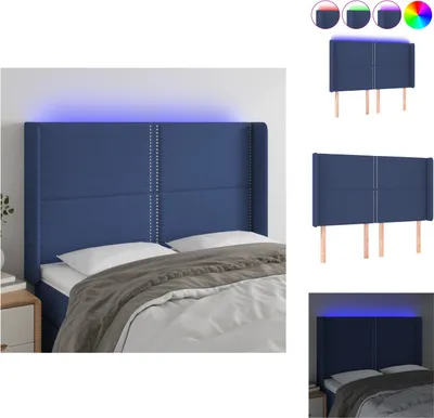 Produktbild von vidaXL LED Kopfteil Blau 147x16x118/128 cm Stoff -  Kopf- & Fußenden