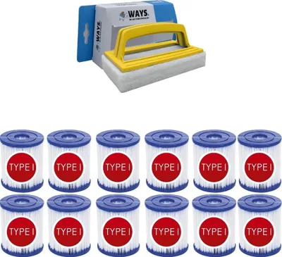 Produktbild von Bestway - Typ I Filter geeignet für Filterpumpe 58381 - 12 Stück & WAYS Scheuerbürste