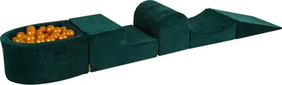 Produktbild von MeowBaby Spielplatz aus Schaumstoff 4-Element Schaumspielset mit Kleine Bällebad, 100 Bälle, 57x45x30cm, Samt, Dunkelgrün: Golden