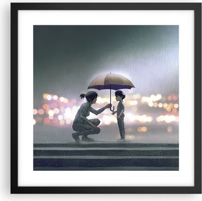Produktbild von Gerahmtes Poster - Schwarzer Rahmen - Manga Regenschirm Hilfe - 40x40 cm - Wand Bild - Wanddeko - Wandbilder - Kunstposter - Wandposter - Bilderrahmen - Bilder - Kunstdruck - P2BAC40x40-4741