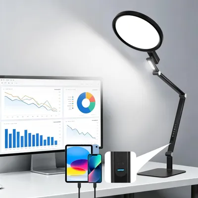 LED-Bürolampe 15 W, Touch, 5 Helligkeitsstufen, USB-C, schwarz