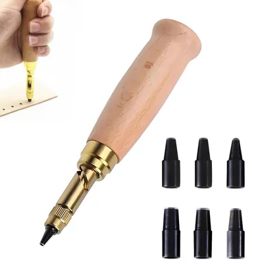 Obrázok produktu pre Sada šesť nástrojov Lochstanzer, veľkosti 1,5 – 4 mm, s drevenou rukoväťou, určená na prácu s kožou a papierom
