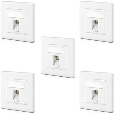 Produktbild von deleyCON 5x CAT7 Netzwerkdose 1 Port LAN Dose Anschlussdose Datendose Unterputzdose + 5x CAT 7 Keystone Modul 45° Gewinkelter Auslass RJ45 DSL Netzwerk Patchkabel Verlegekabel