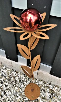 Produktbild von Skulptur Blume Paris Corten 77 cm Kugel Edelstahl rot poliert Cortenstahl Dekoration Garten