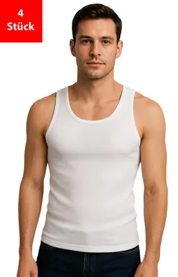 Produktbild von Unterhemd Herren Achselhemd 4er Pack Tanktop Feinripp 100% Baumwolle - Weiß XXL 4er