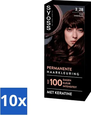 Produktbild von SYOSS – Coloration 3-28 Pure Chocolate – Haarfärbemittel – Grauabdeckung – Reduziert Haarbruch - Vorteilspack - 10 Stücke