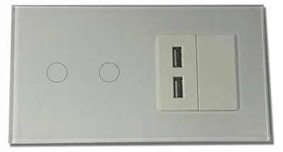 Produktbild von BSEED Doppel-Wippschalter mit 2x USB, Weiß, Glaspanel